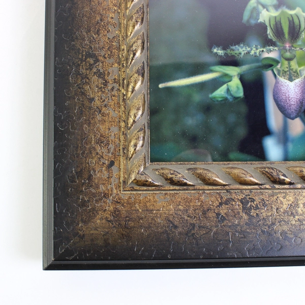 Heavy Embossed Metallic-Looking Finish Wood Frame Lily Print Holds 8 x 10"
