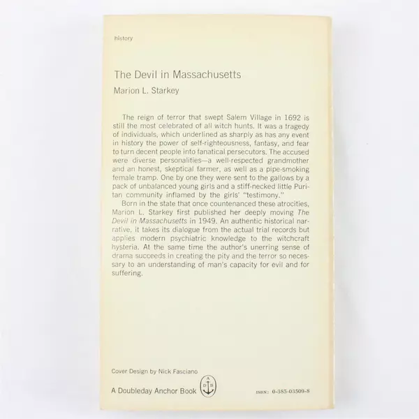 The Devil in Massachusetts Marion L. Starkey 1969 Hardcover Book Good Condition