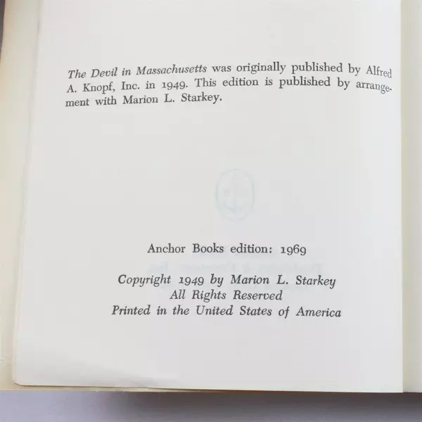 The Devil in Massachusetts Marion L. Starkey 1969 Hardcover Book Good Condition