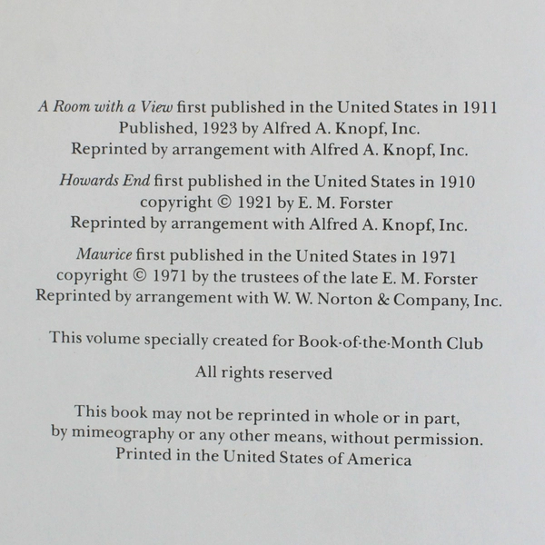 3 E.M. Forster Stories Hardcover A Room With a View, Howards End, Maurice