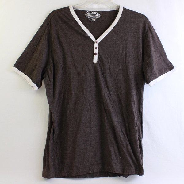 Carbon Dark Brown Cotton Blend Henley T-Shirt Men's Size Large