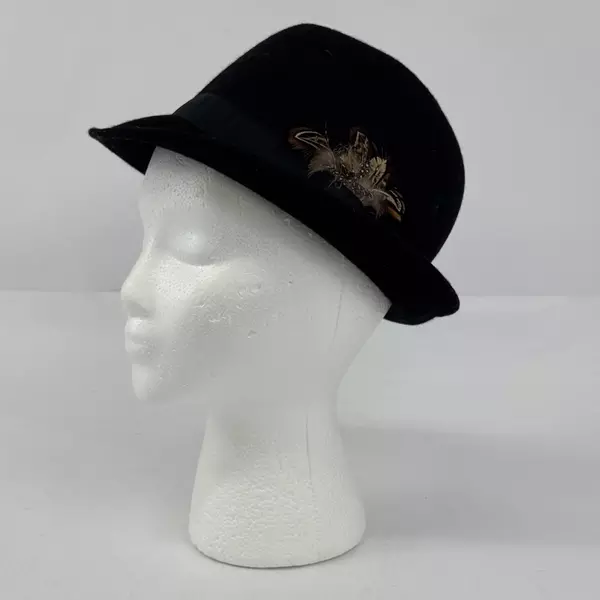 100% Wool Black Women's Fedora With Brown Feathers One Size Fits Most