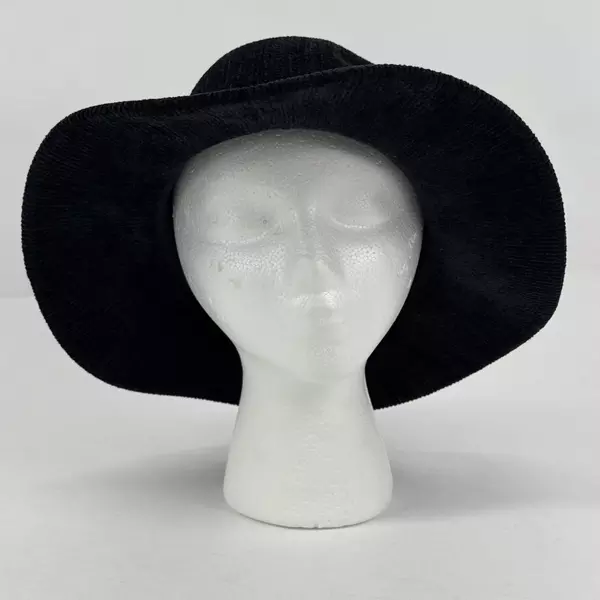 Black Acrylic And Polyester Women's Wide Brim Fedora Hat With Glass Beaded Band