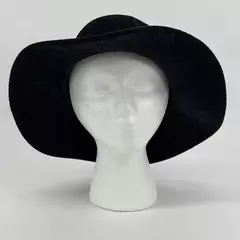 Black Acrylic And Polyester Women's Wide Brim Fedora Hat With Glass Beaded Band