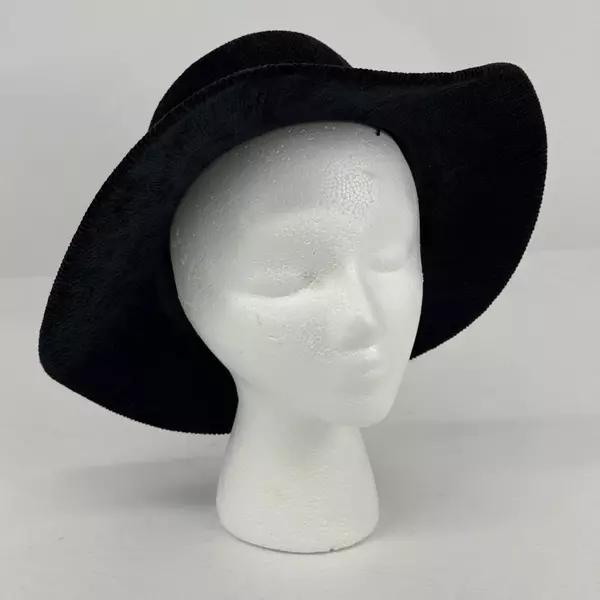 Black Acrylic And Polyester Women's Wide Brim Fedora Hat With Glass Beaded Band