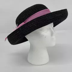 Women's Paper And Nylon Boater Hat With A Pink Band And Flower