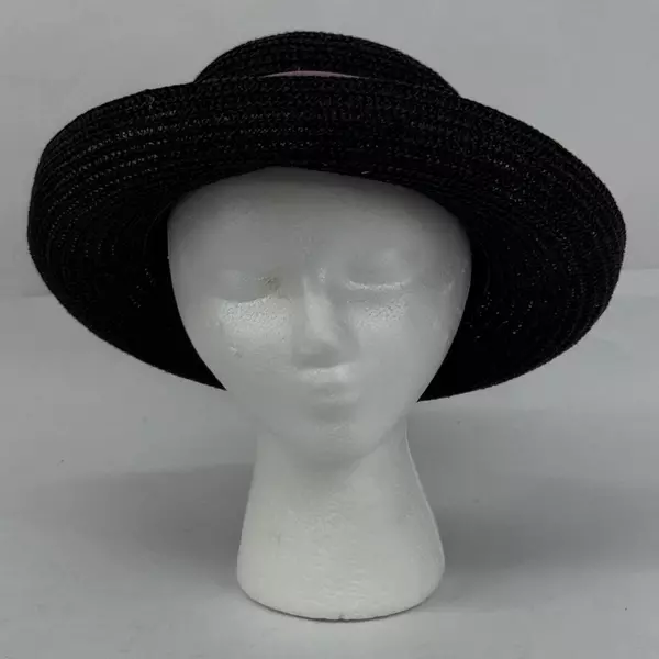 Women's Paper And Nylon Boater Hat With A Pink Band And Flower