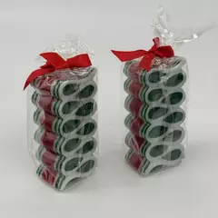 Lot of 2 Red White And Green Striped Ribbon Candy Christmas Candles