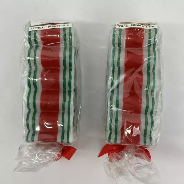 Lot of 2 Red White And Green Striped Ribbon Candy Christmas Candles