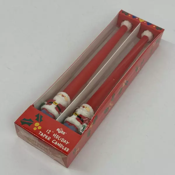 Vintage Russ Santa Claus Candles 12" Tapers Original Box Unused