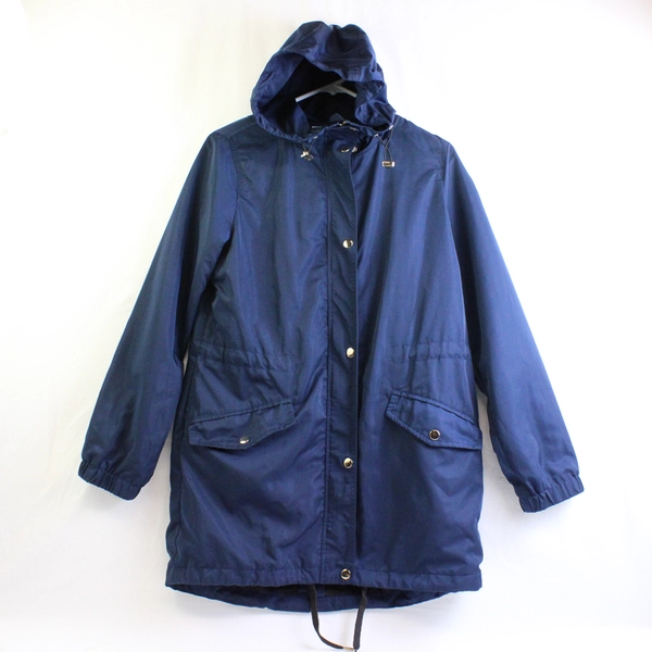 FOREVER 21 Women's S Dark Blue Hooded Rain Jacket with Gold Hardware