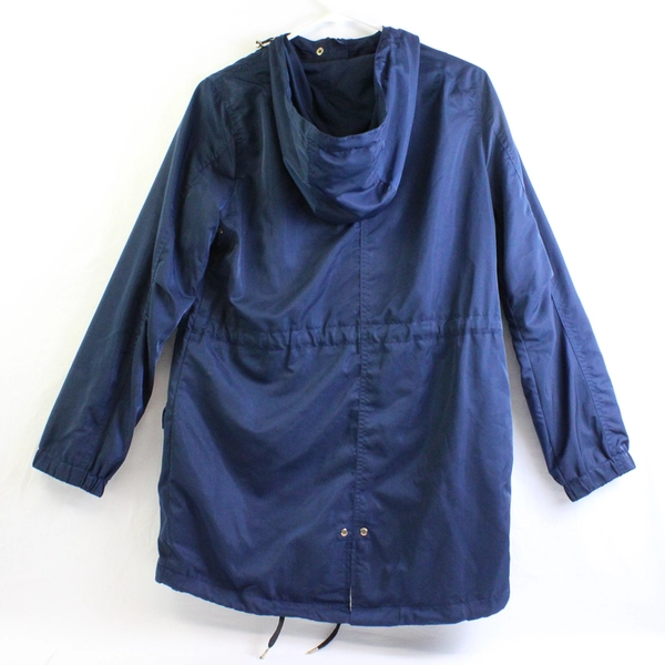 FOREVER 21 Women's S Dark Blue Hooded Rain Jacket with Gold Hardware
