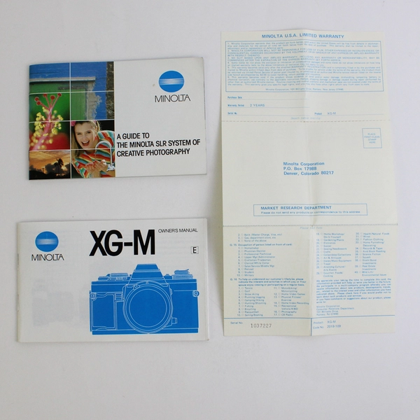 Minolta XG-M Owners Manual, Warranty, & Guide to the Minolta SLR S