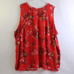 Loft Plus Floral On Red Background Sleeveless Blouse Women's Size 24/26