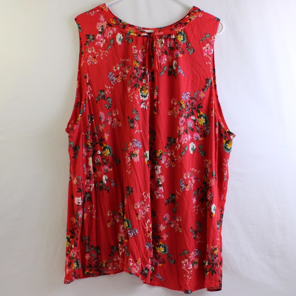 Loft Plus Floral On Red Background Sleeveless Blouse Women's Size 24/26