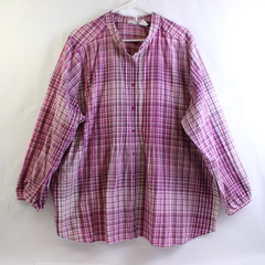 Roaman's Pink/Purple Plaid Long Sleeve Button Up Top Women's Size 24W