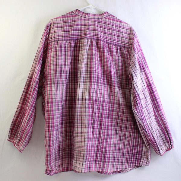 Roaman's Pink/Purple Plaid Long Sleeve Button Up Top Women's Size 24W