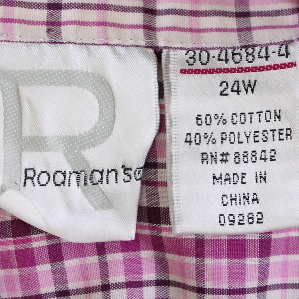 Roaman's Pink/Purple Plaid Long Sleeve Button Up Top Women's Size 24W