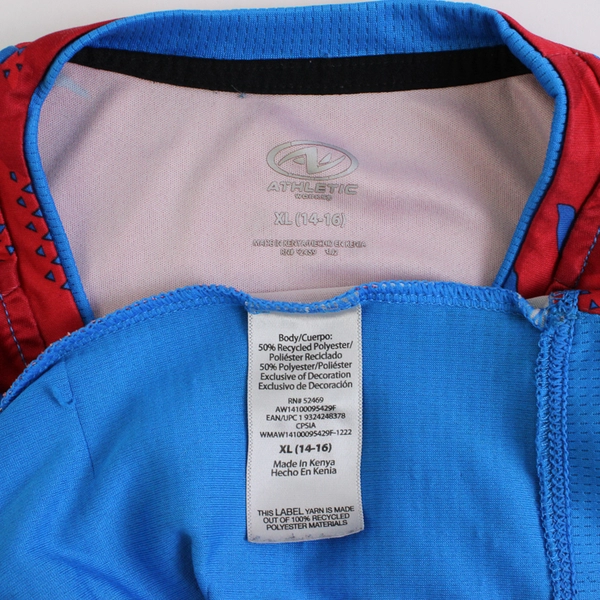 Athletic Works Red/Blue Short Sleeves Activewear Top Youth XL (14-16)