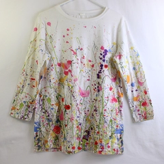 Unbranded Paint Splatter Flower Print Quarter Length Sleeve Shirt Women's Size L