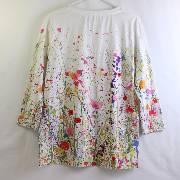 Unbranded Paint Splatter Flower Print Quarter Length Sleeve Shirt Women's Size L