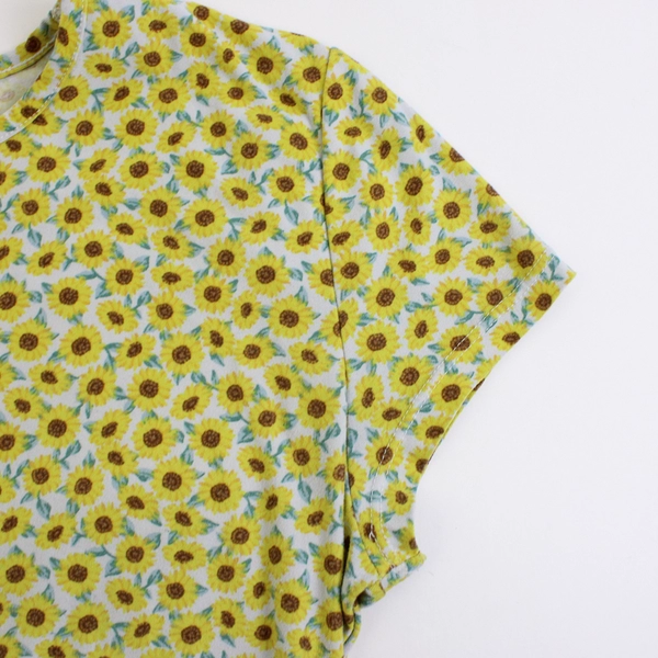 NOBU Women's Sunflower Floral Pattern Short Sleeve Shirt Junior Size L (11-13)