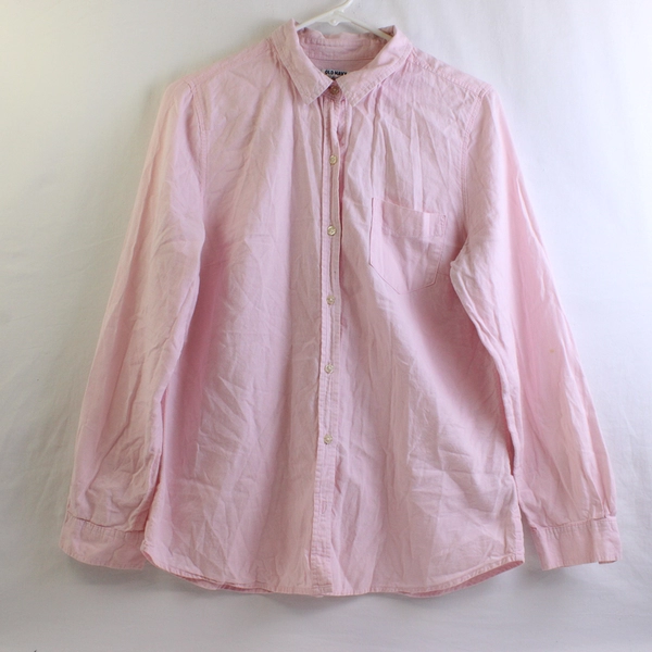 Old Navy Solid Pink Color Long Sleeve Button Up 100% Cotton Women's Size M