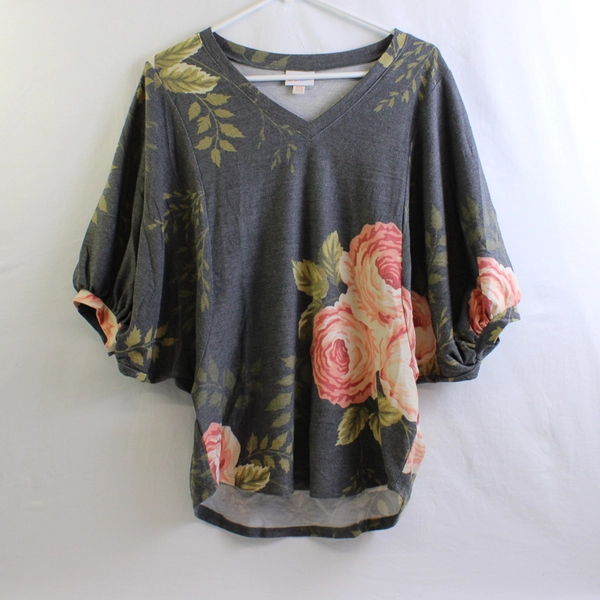 LuLaRoe Women's XXS Gray Floral Balloon Sleeve Blouse