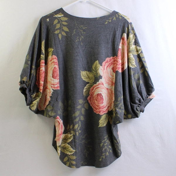 LuLaRoe Women's XXS Gray Floral Balloon Sleeve Blouse