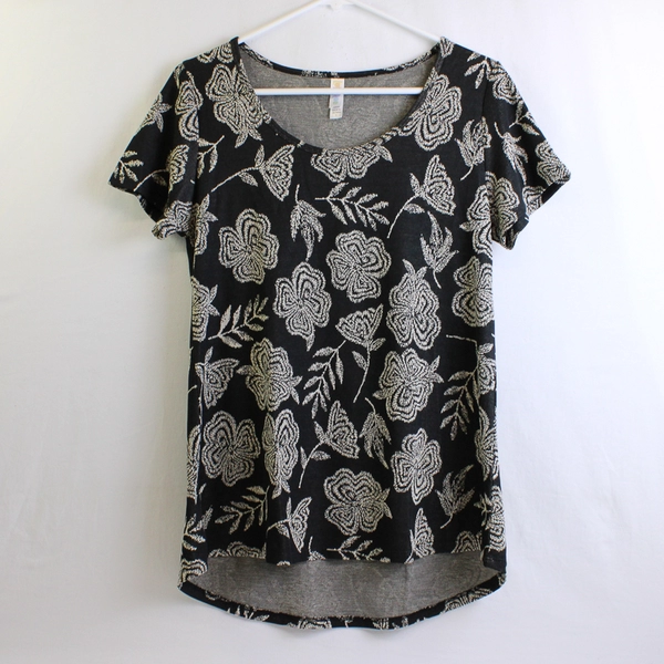 LuLaRoe Women's S Black and Tan Floral Short Sleeve Shirt