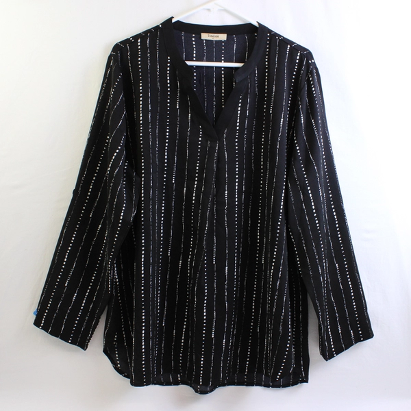 Timeson Black/White Abstaract Pattern Long Sleeve Blouse Womens Size XL