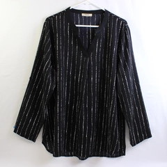Timeson Black/White Abstaract Pattern Long Sleeve Blouse Womens Size XL