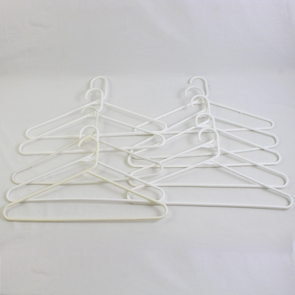 Lot of 10 White Plastic Tubular Clothes Hangers Standard