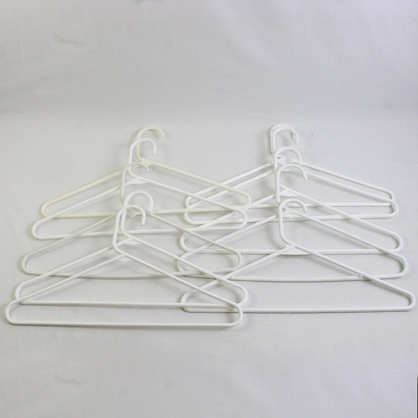 Lot of 10 White Plastic Tubular Clothes Hangers Standard