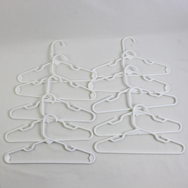 Lot of 10 White Child Size Tubular Notched Clothing Hangers
