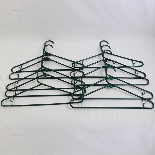 Lot of 10 Dark Green Clothing Hangers with Hooks