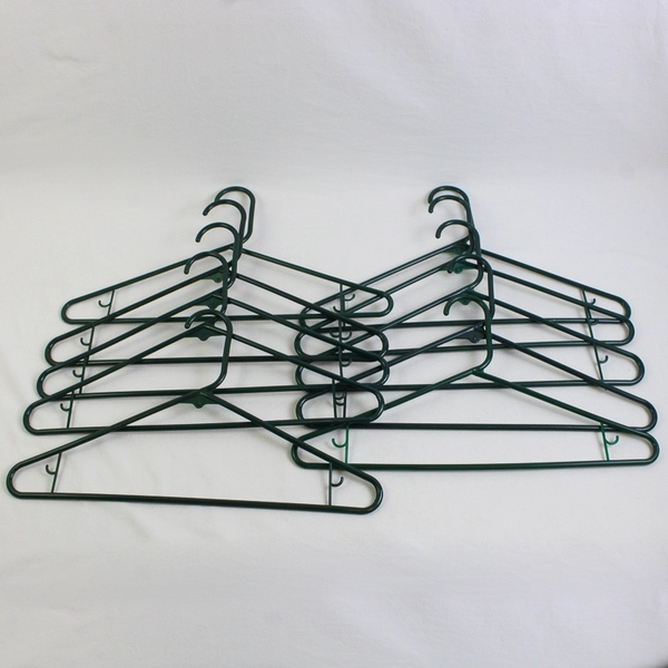 Lot of 10 Dark Green Clothing Hangers with Hooks