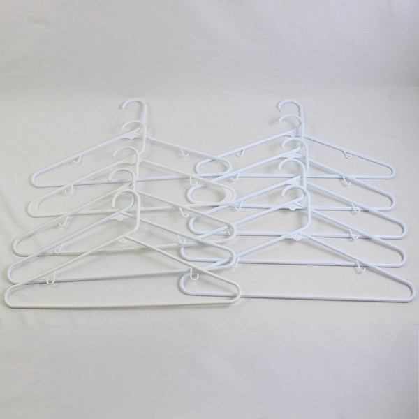 Lot of 10 White Tubular Clothing Hangers with Hooks