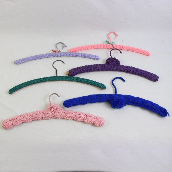 Lot of 6 Crochet Covered Wooden Clothing Hangers
