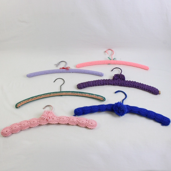 Lot of 6 Crochet Covered Wooden Clothing Hangers