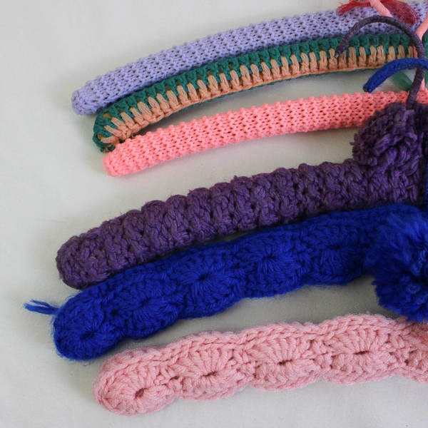 Lot of 6 Crochet Covered Wooden Clothing Hangers