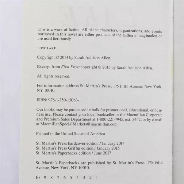 Lost Lake A Novel by Sarah Addison Allen Paperback Good Condition