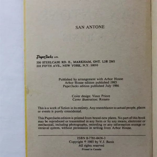 San Antone Paperback by V. J. Banis Good Pre-Owned Condition Novel