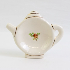 Unbranded Ceramic Small Tea Pot Trinket Tray Rose Print 4.25" x 3.5"