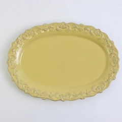 Unbranded Butter Yellow 12.25" Oval Ceramic Platter Scalloped Floral Edge