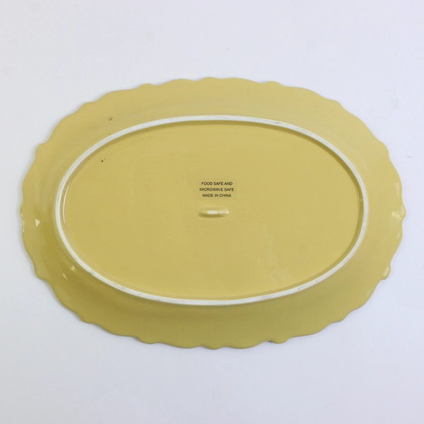 Unbranded Butter Yellow 12.25" Oval Ceramic Platter Scalloped Floral Edge