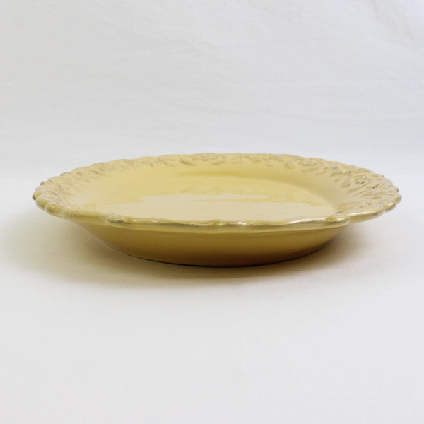 Unbranded Butter Yellow 12.25" Oval Ceramic Platter Scalloped Floral Edge