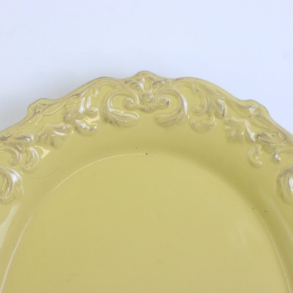 Unbranded Butter Yellow 12.25" Oval Ceramic Platter Scalloped Floral Edge