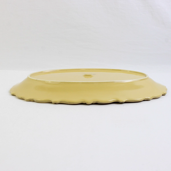 Unbranded Butter Yellow 12.25" Oval Ceramic Platter Scalloped Floral Edge