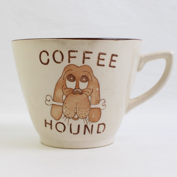 Vtg Unbranded Coffee Hound Ceramic Mug Brown/White 3.75" Tall